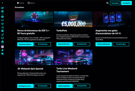 Page des promotions du casino Turbowins