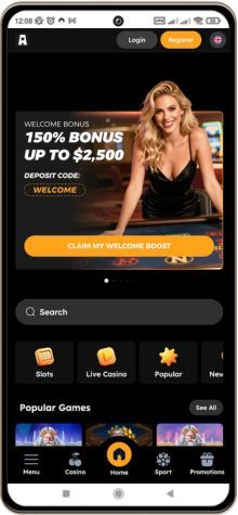 Capture d'écran de la page principale de Vegas Nova Casino sur mobile