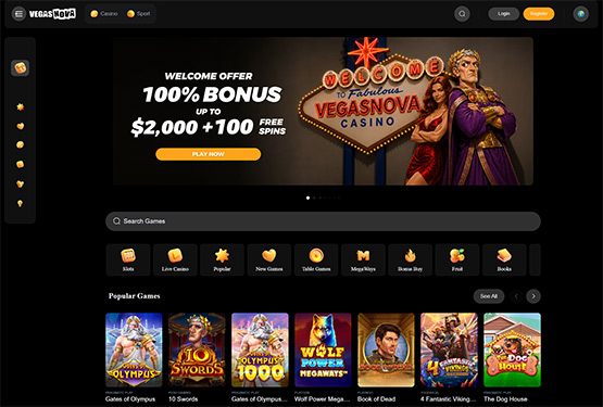 VegasNova casino main page
