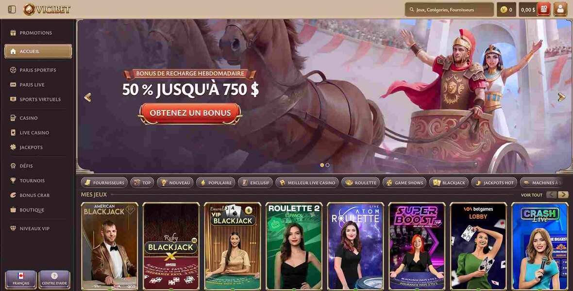 Page principale du casino ViciBet