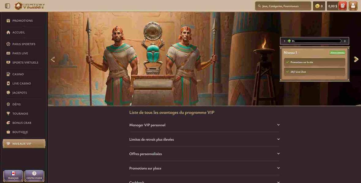 ViciBet casino vip page de programmation