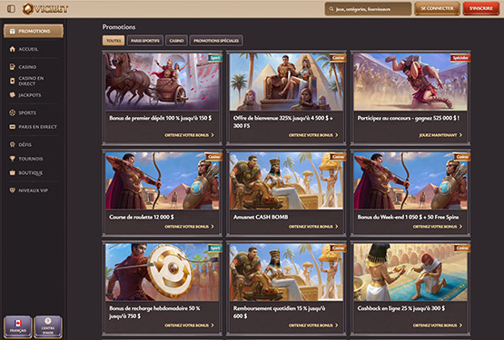 Page des promotions du casino ViciBet