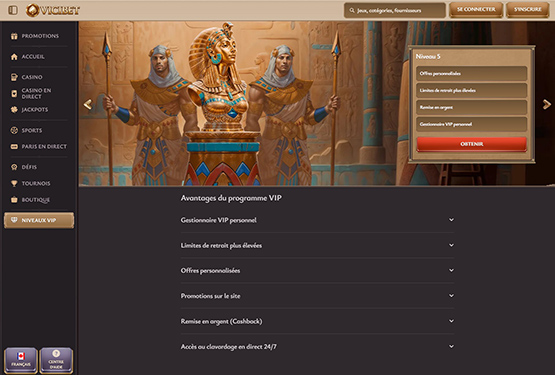 ViciBet casino vip page de programmation