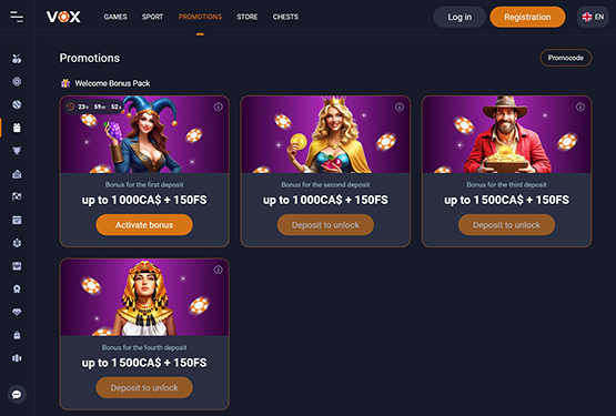 Page des promotions du Vox Casino