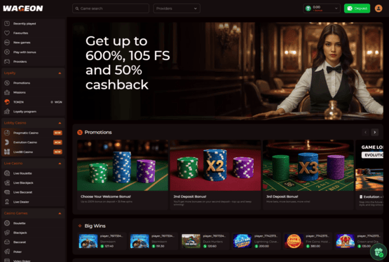 Wageon casino main page
