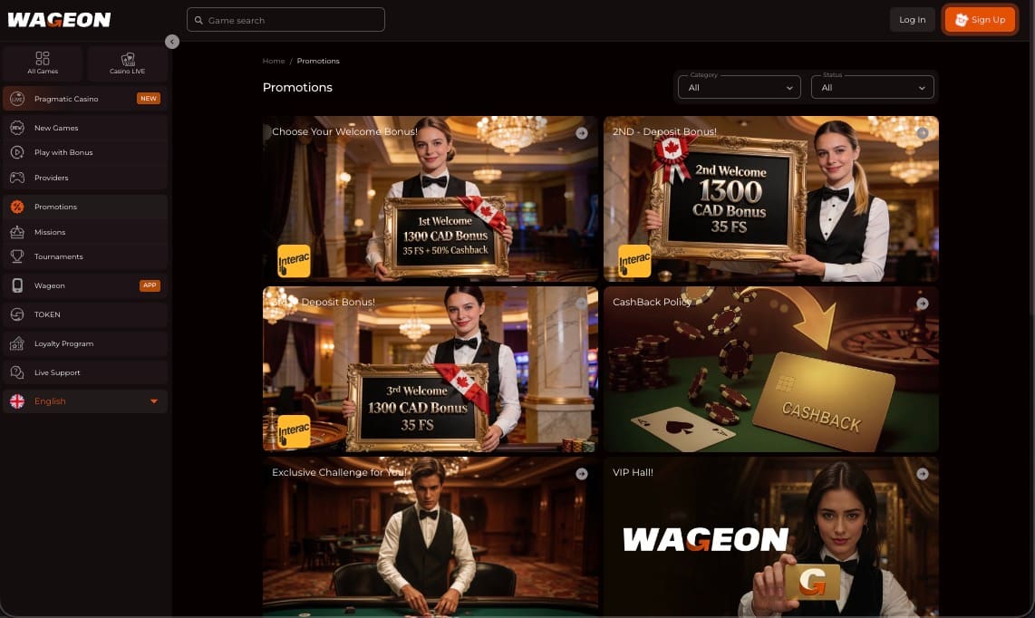 Wageon casino promotions page
