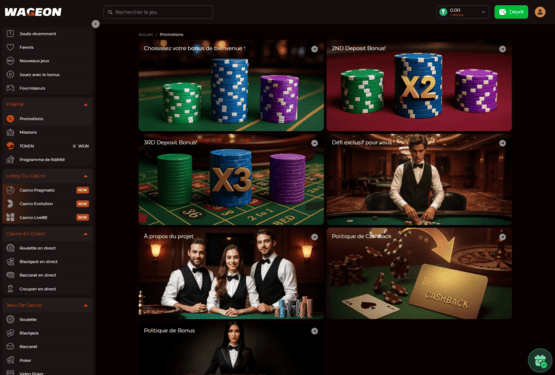 Page des promotions du casino Wageon