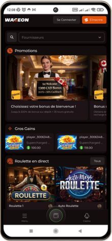 Capture d'écran de la page principale de Wageon Casino sur mobile