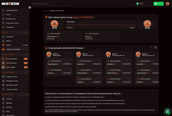 Page principale du casino Wageon