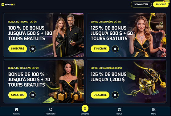 Page des promotions du casino Wagibet