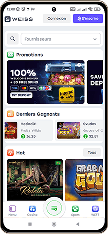 Capture d'écran mobile de la page principale du Weis Casino