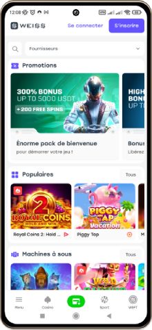 Capture d'écran mobile de la page principale du Weis Casino