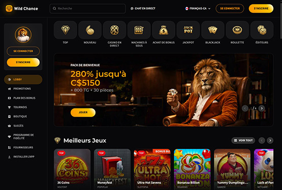 Page principale du casino Wild Chance