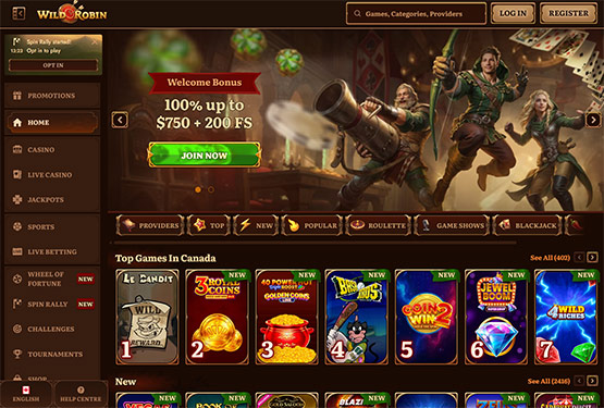 Wild Robin casino main page