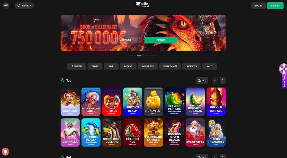 Image of main page of Wild Tornado Casino