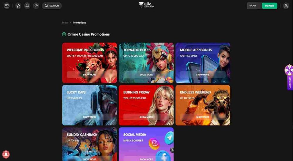 Image of promotion page of Wild Tornado Casino