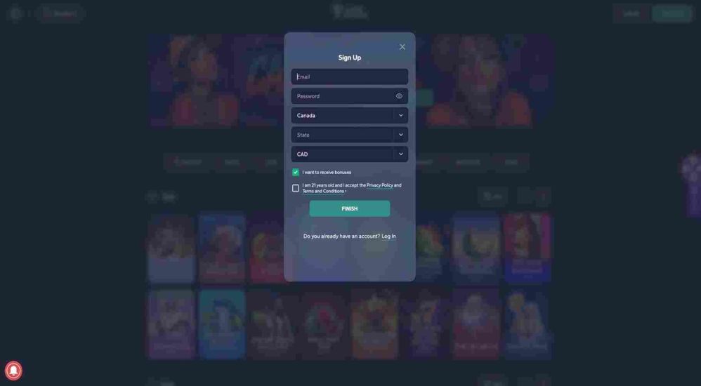 Screenshot of Wild Tornado Casino registration process - step 2