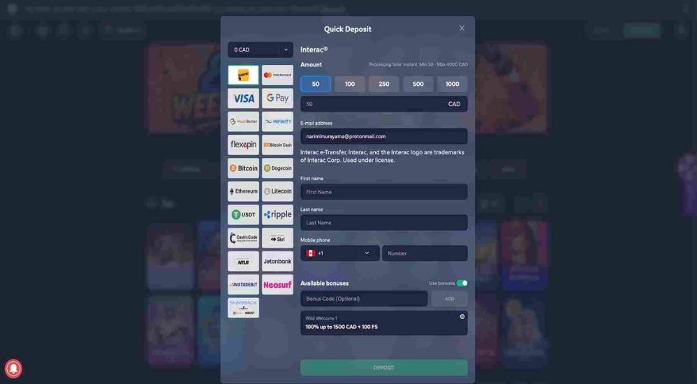 Screenshot of Wild Tornado Casino registration process - step 4