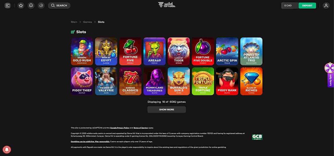 List of slot games at Wild Tornado Casino
