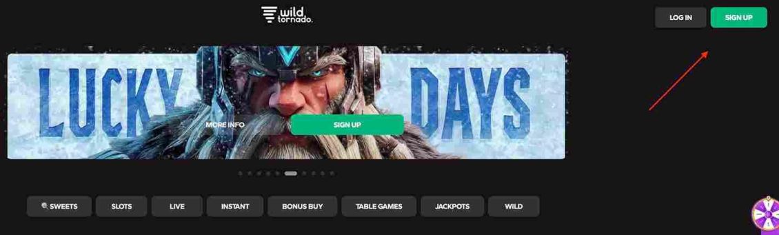 Screenshot of Wild Tornado Casino registration process - step 1