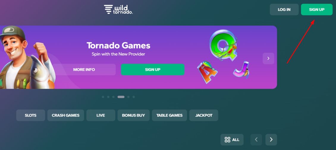 Screenshot of Wild Tornado Casino registration process - step 1