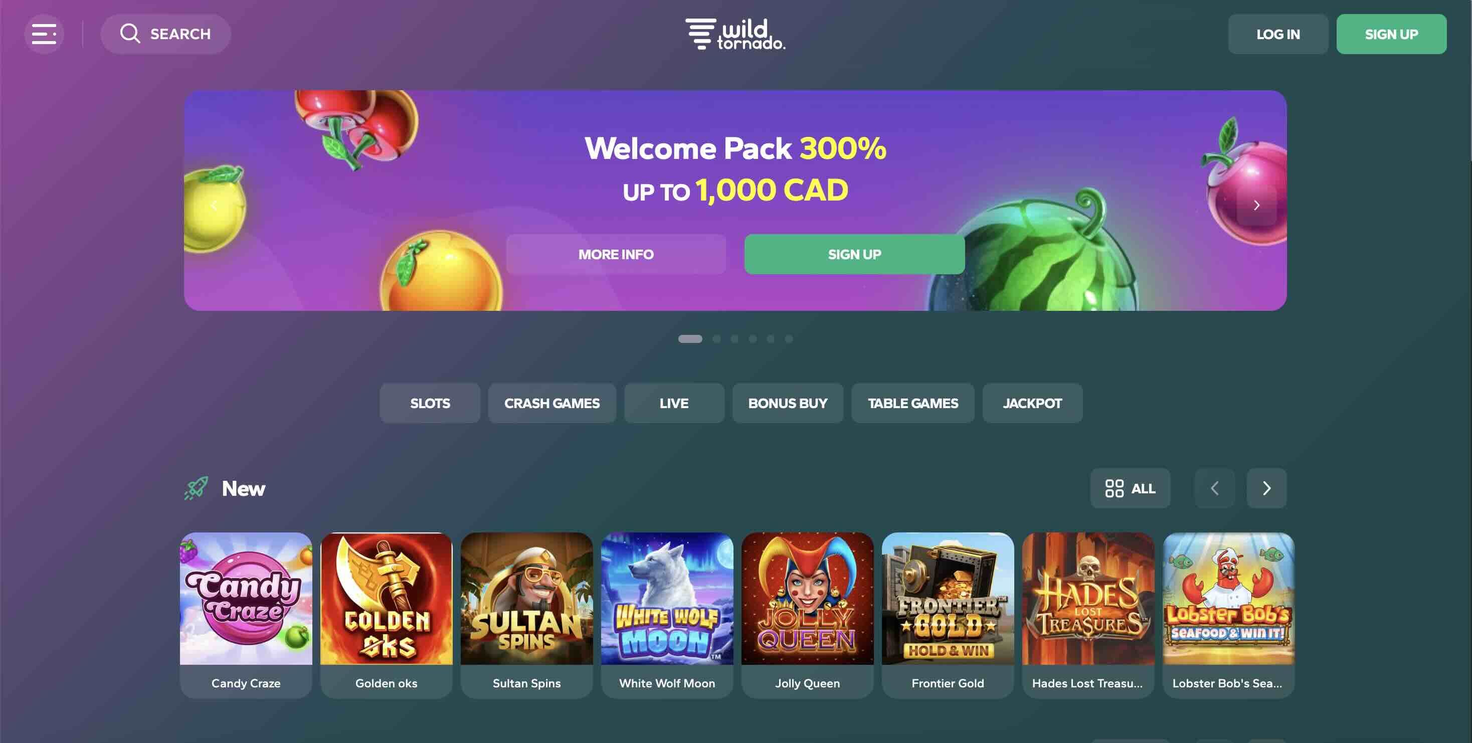 Image of main page of Wild Tornado Casino