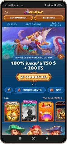 Capture d'écran de la page principale de Winbay Casino sur mobile