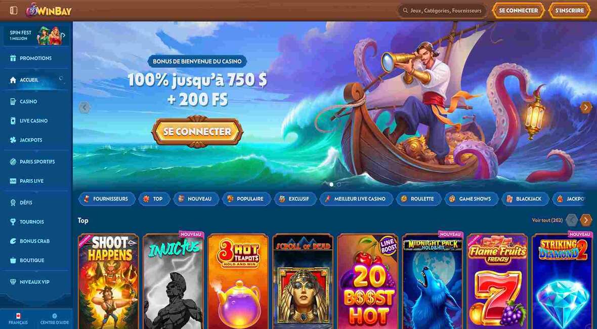 Page principale du casino Winbay