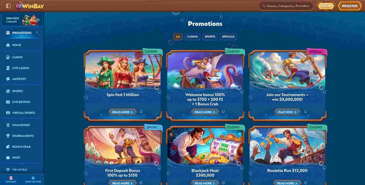 Winbay casino promotions page