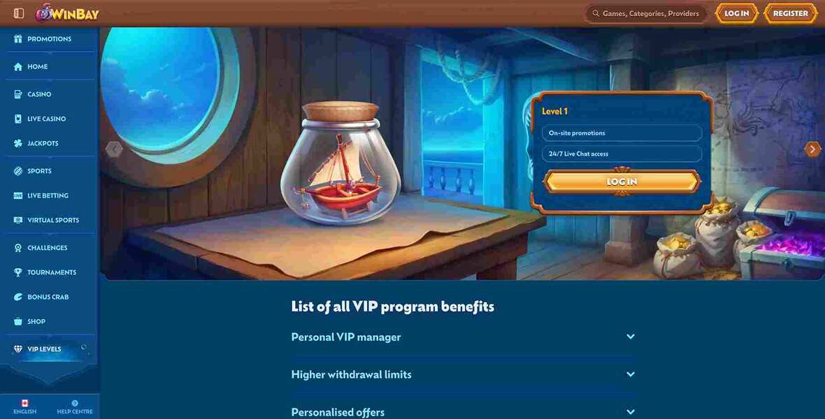 Winbay casino vip page