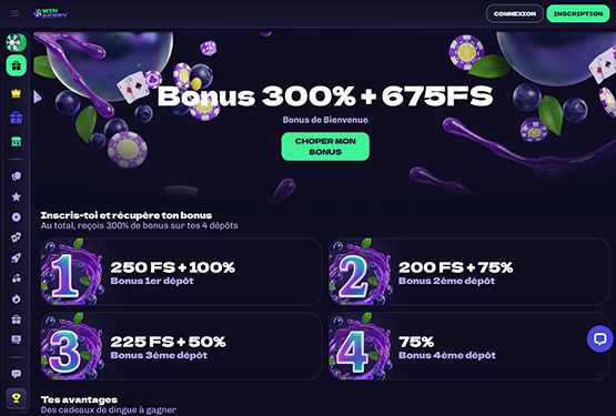 Page des promotions du casino Winberry