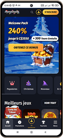 Capture d'écran de la page principale de Winshark sur mobile