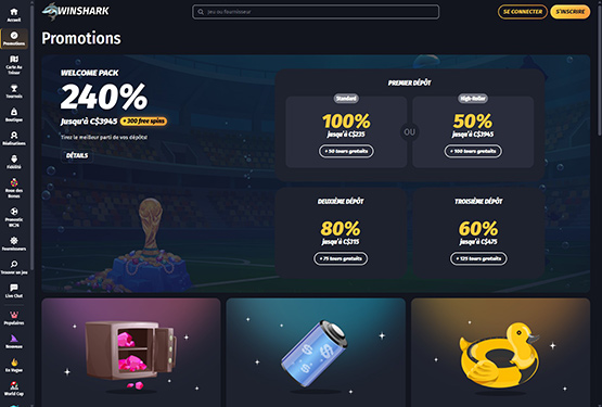 Page des promotions du casino Winshark