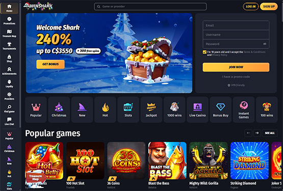 Winshark casino main page