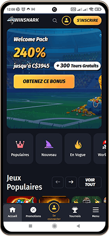 Capture d'écran de la page principale de Winshark sur mobile
