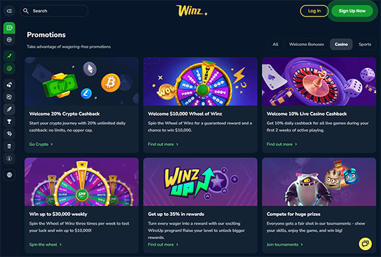 Winz promotions page