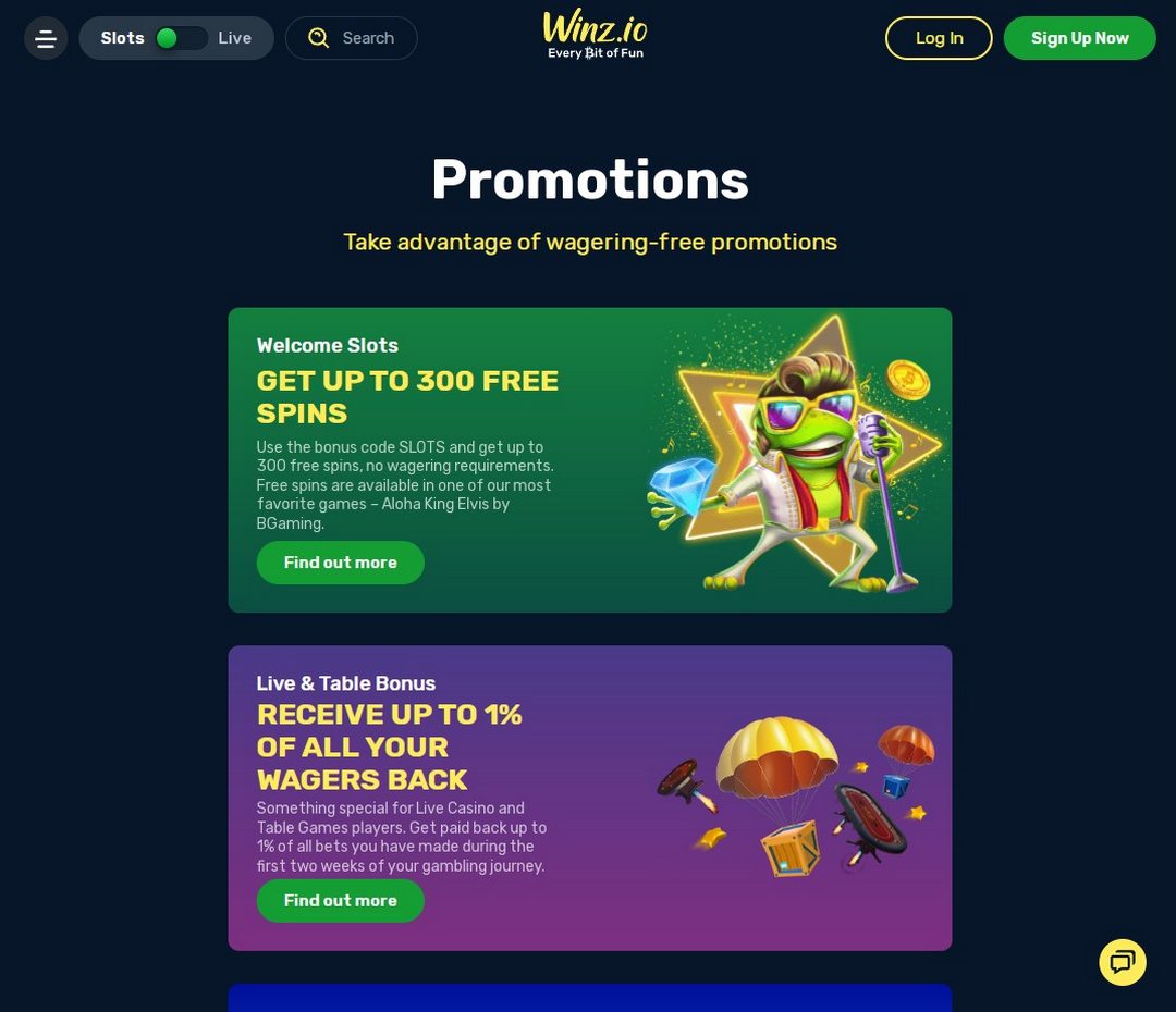 Winz promotion page
