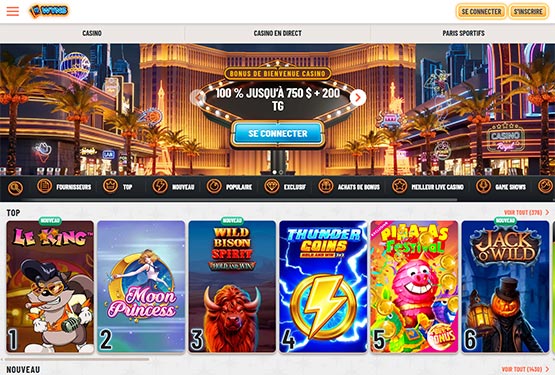 Page principale du casino Wyns