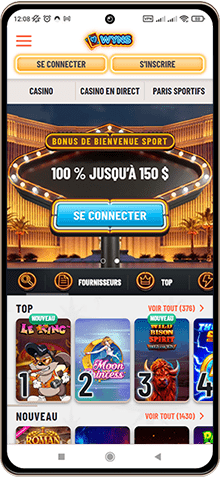 Capture d'écran de la page principale de Wyns Casino sur mobile