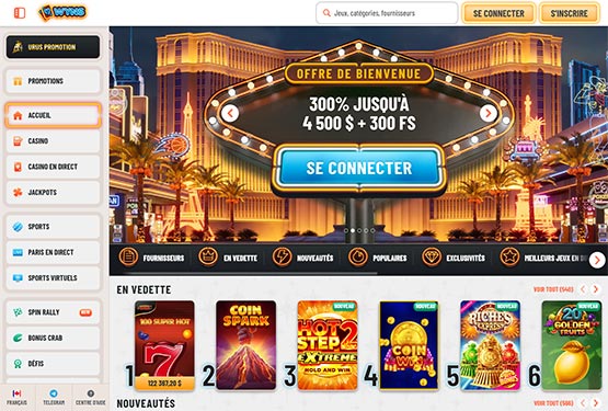 Page principale du casino Wyns