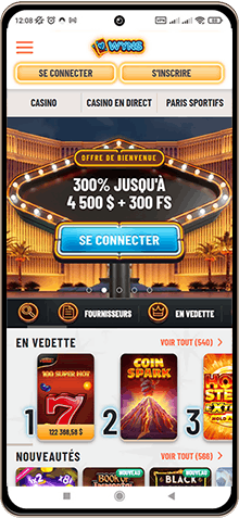 Capture d'écran de la page principale de Wyns Casino sur mobile