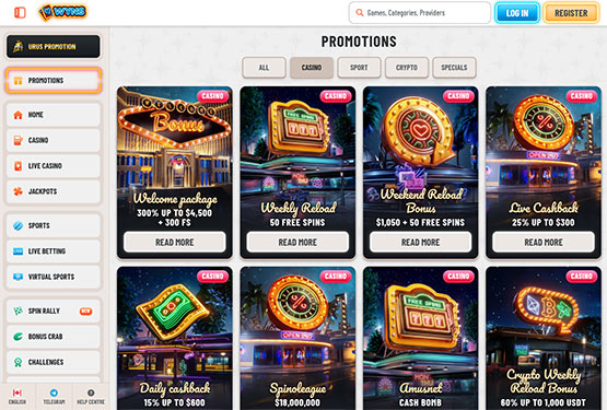 Wyns casino promotions page