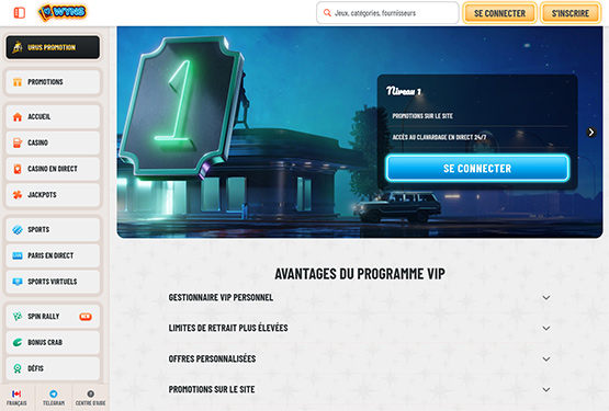 Wyns casino vip page de programmation