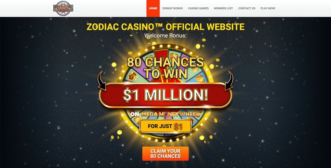 Image of the main page of Zodiac Casino