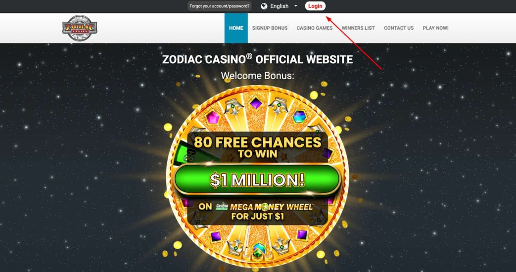 Zodiac casino - registration process step 1