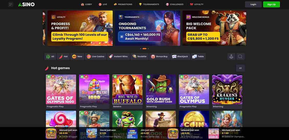 Image of main page of Asino Casino