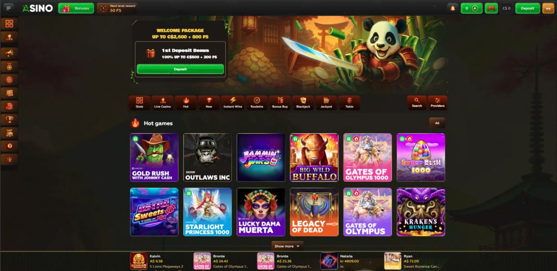 Image of main page of Asino Casino