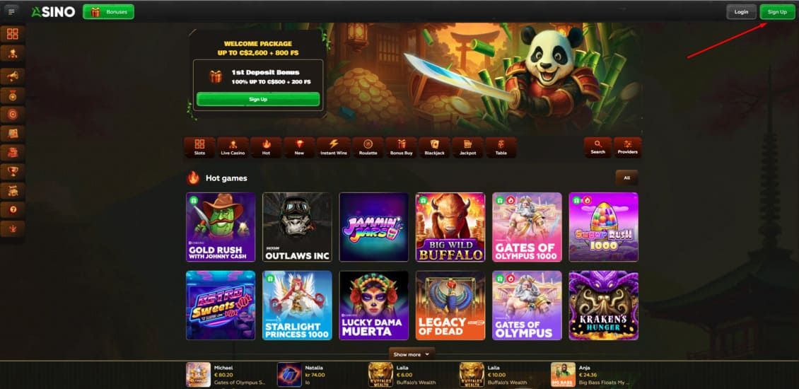 Screenshot of Asino Casino registration process - step 1