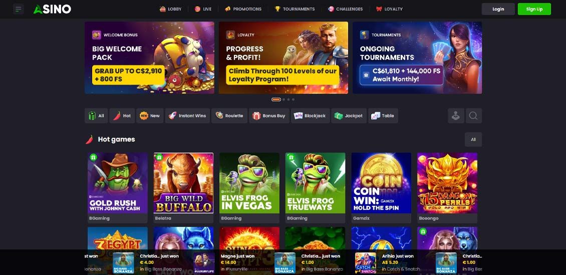 Image of main page of Asino Casino