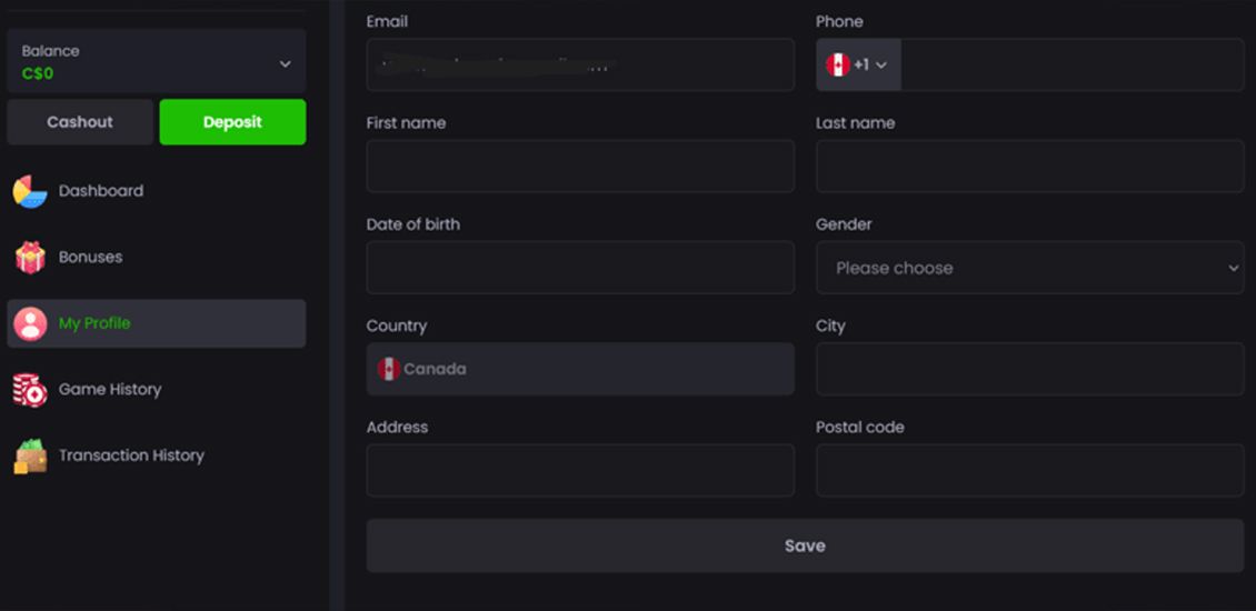 Screenshot of Asino Casino registration process - step 4